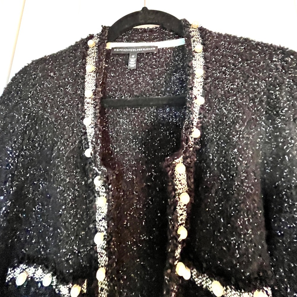 🎀HOST PICK🎀 Stunning WHBM JACKET knit Black Medium pearls silver 🎀 - Picture 2 of 10